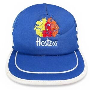 Vintage 80s Hostess Chips Three Stripe Snack Promo Snapback Trucker Hat Blue